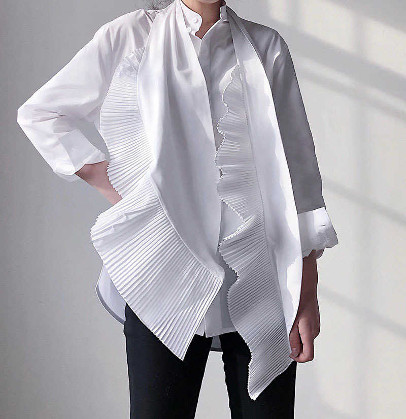 Spring and Summer Elegant Women Shirts Cotton Casual Chiffon Blouse Office Lady Streetwear Full Ruffles 210615
