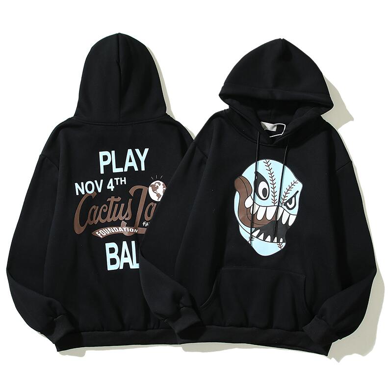 Travis Scott Cactus Jack Foundaton hoodies for women men baseball Sweatshirts, Black