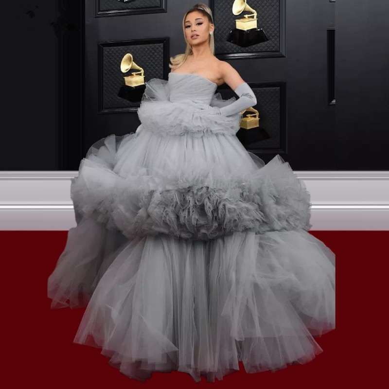 Designer Prom Dresses With Detachable Sleeves Tiered Tulle Evening Dresses Modern Fashion Ruffles Custom Made Sweep Train Pageant Gown