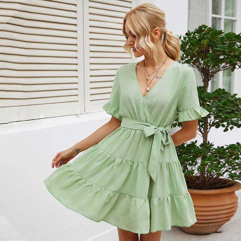 Elegant Green Summer Women Dress Sexy V-Neck Short Sleeve Cascading Ruffles Office Lady Dresses With Belt Vestidos W883 210526
Elegant Green Summer Women Dress Sexy V-Neck Short Sleeve Cascading Ruffles Office Lady Dresses With Belt Vestidos W883 210526