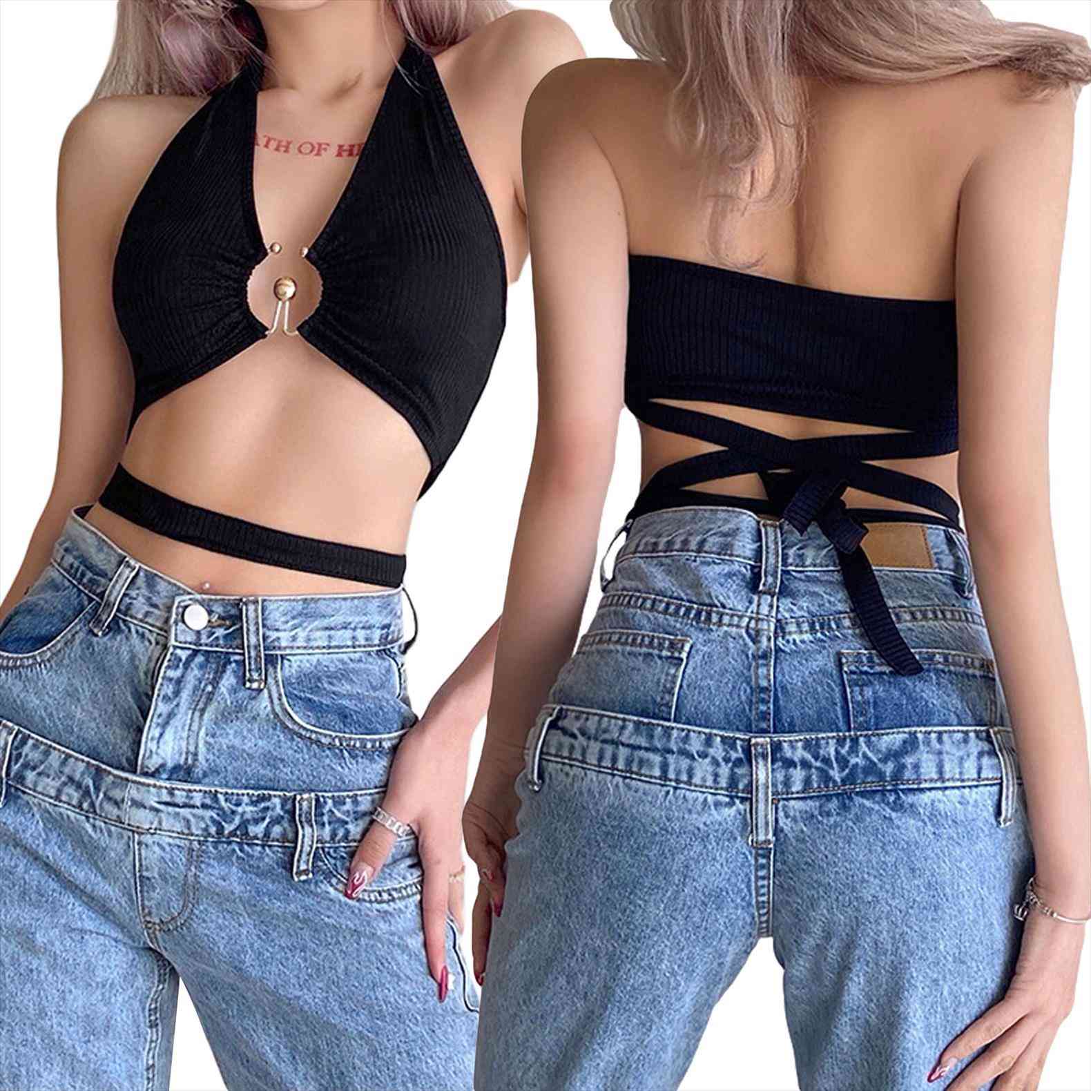 4 colors summer sling women tank floral lace up short skinny backless vests solid low chest, White
4 colors summer sling women tank floral lace up short skinny backless vests solid low chest, White