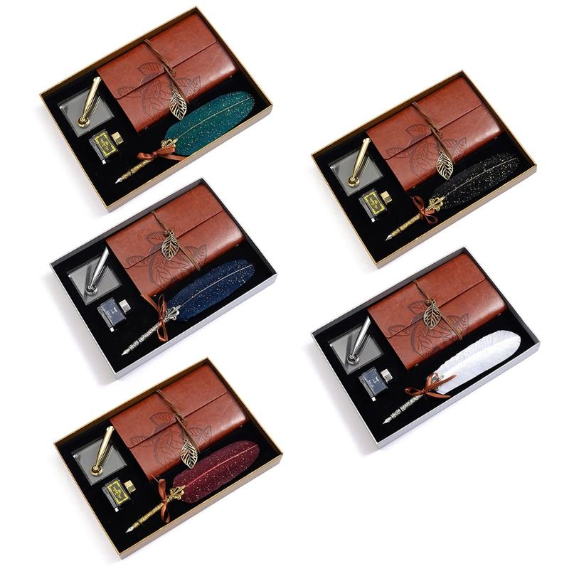 Retro Calligraphy Feather Dip Pen Writing Ink Notebook Set Fountain Pens Stationery Gift Box 
Retro Calligraphy Feather Dip Pen Writing Ink Notebook Set Fountain Pens Stationery Gift Box