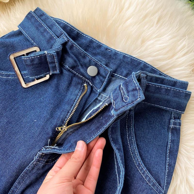 Skirts Foamlina Women's Denim Skirt 2021 Spring Fashion Belted High Waist Pockets Front Split Mid-calf Casual Female Jeans