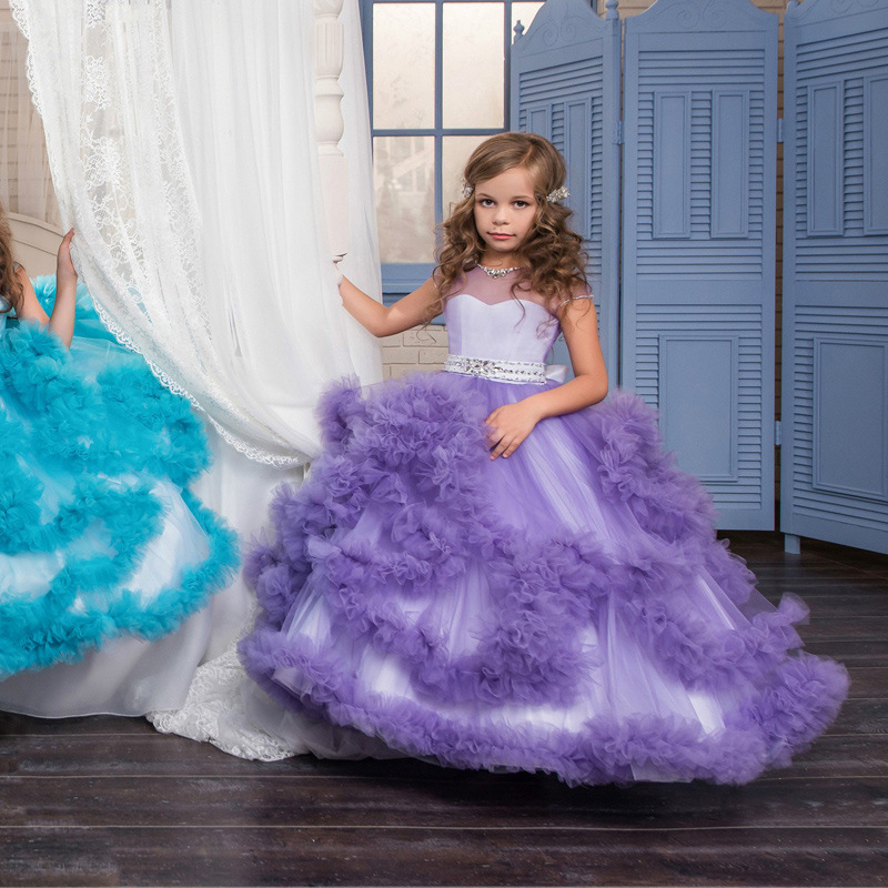 2121 Cute Flower Girl Dresses for Wedding Spaghetti Lace Floral Appliques Tiered Skirts Tutu Girls Pageant Dress Kids Birthday Party Gowns