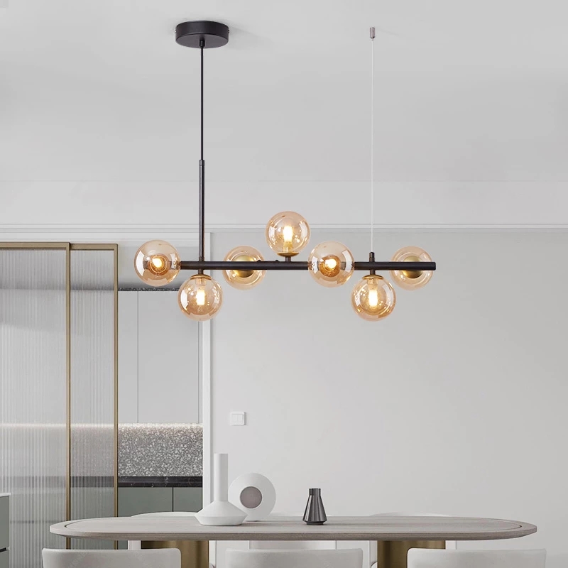 Nordic LED Chandelier Lamp for Kitchen Living Dining Room Hall 11 Heads Glass Ball Hanging Pendant Light Indoor Decor Lighting Fixture R410