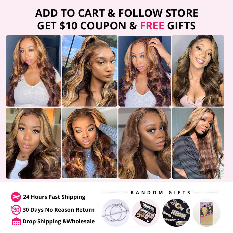 Ishow Wefts Straight Highlight 4/27 Ombre Color Brown Human Hair Bundles 8-28inch Brazilian Body Wave Peruvian Virgn Hair Extensions for Women All Age