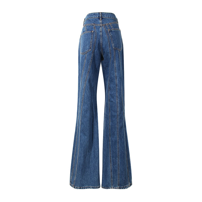TWOTWINSTYLE Striped Denim Flare Jeans For Women High Waist Casual Irregular Pants Female Fashion New Clothing Autumn Tide 210222