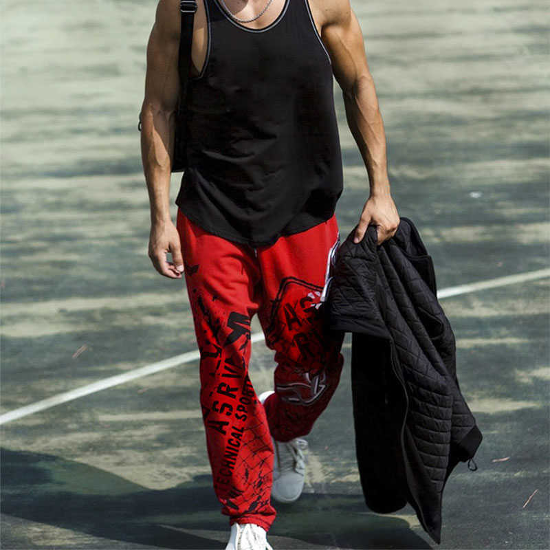 Muscle Men's Quality Summer Cotton Sweatpants Fitness Pants Men Joggers Casual Pants Personality Printing Sweatpants Trousers 210810