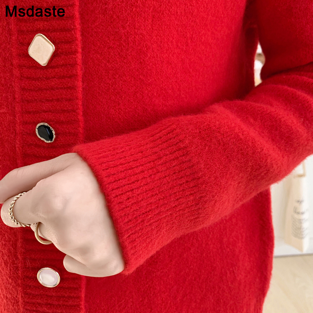 Women Cardigan Sweater Top Red White Knitted Sweater Coat Autumn Winter Good Quality Female Tops Cardigans Sweaters Outerwear 210218