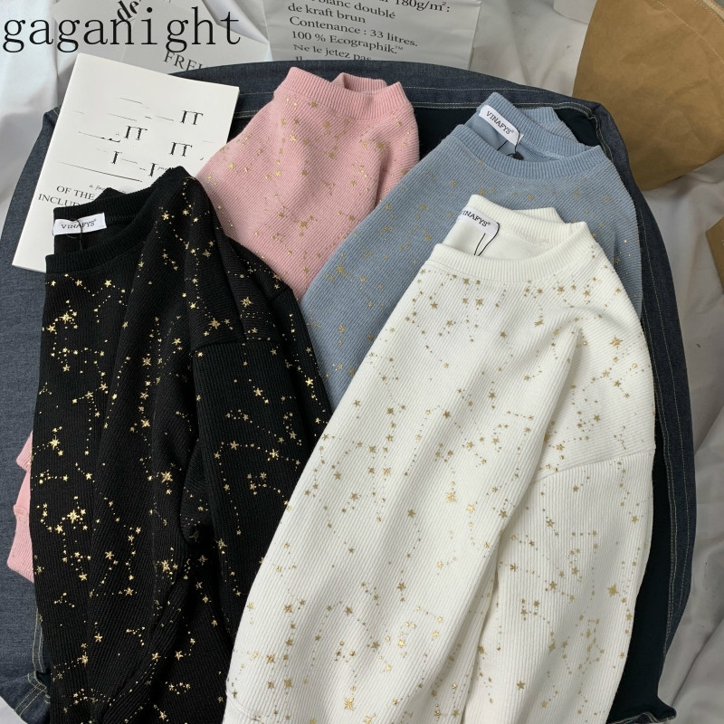 Gaganight Korean Ins O Neck Pullover Sequined Patchwork Hoodies Women Loose Causal Long Sleeve Casual Sweatshirt Spring X2595 201202