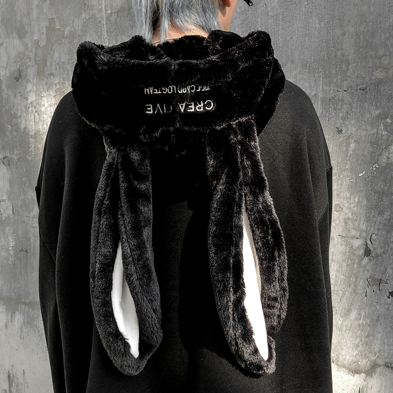 Rabbit Ears Men Hip Hop Hoodie Sweatshirt Letter Fleece Hoodie Streetwear Casual Black Hooded Pullover Cotton Autumn 201127