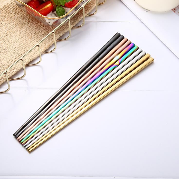 Chopstick 304 Stainless Steel Chopstick Wed Chopstick Square Glossy Silver Gold Rose Gold Black Rainbow Wholesale SN3764
