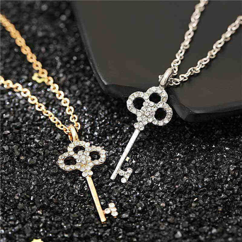 Gold Key Pendant Necklace For Women, Charming Ladies Wedding Crystal Cubic Zircon Chain Fashion Party Jewelry Girl Gift G1206