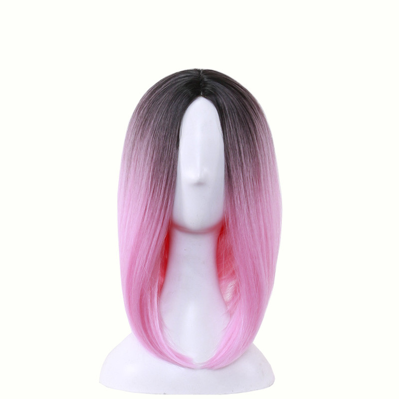 medium length straight hair wig heat resistant bob wigs lolita cosplay women synthetic wigs ombre black green gray pink purple