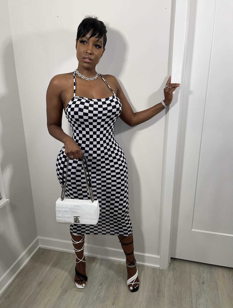 Women Halter Plaid Printed Backless Sexy & Club Bodycon Midi Dress 210702