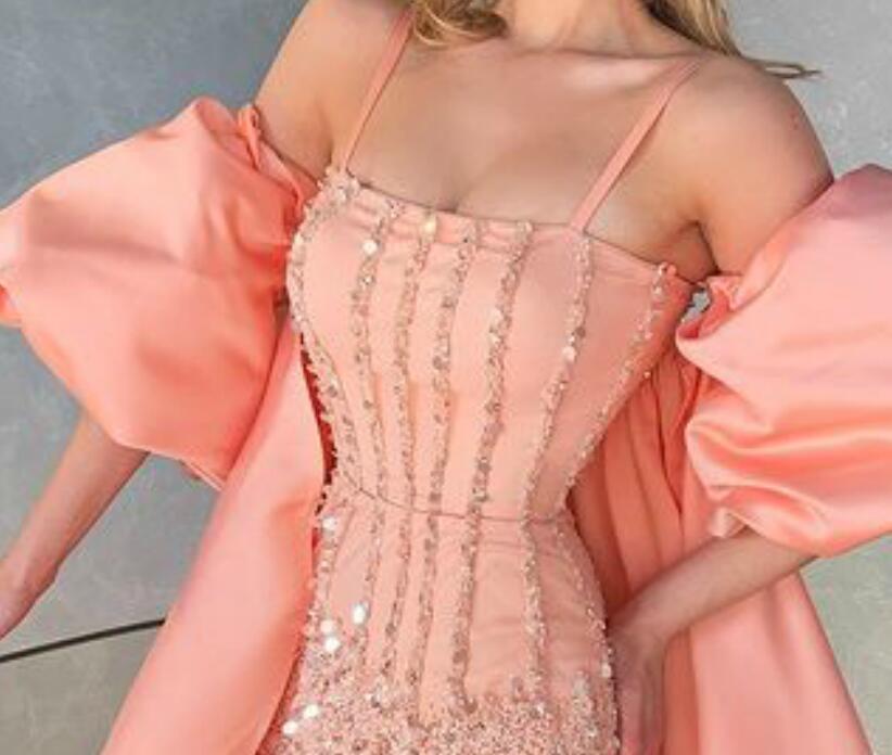 Aso Ebi 2021 Arabic Blush Pink Sheath Evening Dresses Stylish Beaded Crystals Prom Dresses Satin Formal Party Second Reception Gowns ZJ215