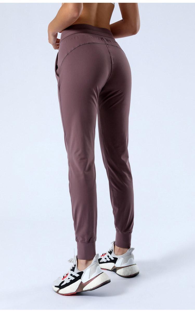 Fabric Naked-feel Workout Sport Joggers cropped Pants Womens Waist Drawstring Fitness Running Sweat pant with Two Side Pocket