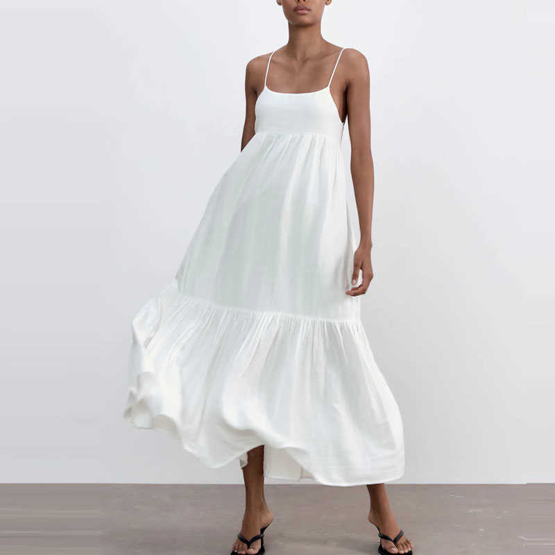 Women White Backless Summer Dress Za Sleeveless Straps Sexy Tiered Midi Dresses Woman Chic Bow Elastic Pleated Party Dress 210602
Women White Backless Summer Dress Za Sleeveless Straps Sexy Tiered Midi Dresses Woman Chic Bow Elastic Pleated Party Dress 210602