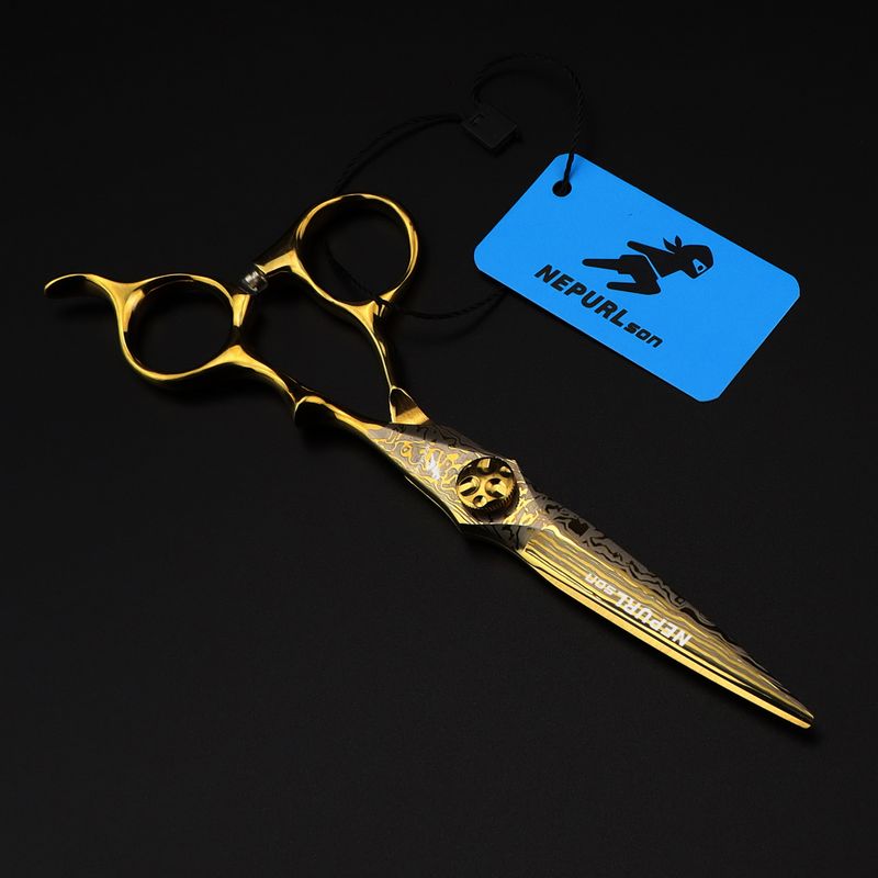 NEPURLSON hair cutting scissors Mcg-15 golden Damascus 6.0 inch barber professional