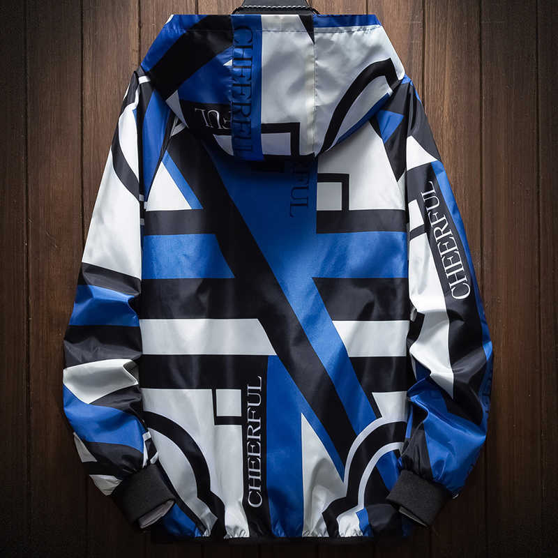 5XL 6XL 7XL 8XL Men's windbreaker Fashion Large pattern Hooded Casual windbreaker,Spring /Autumn Thin section 210818