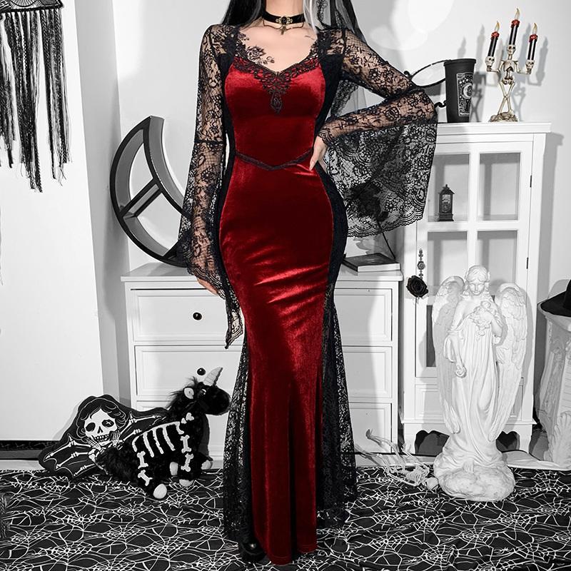 Casual Dresses Fashion Gothic Patchwork Lace Long Flare Sleeve SML V-neck Mermaid Dress Women Y2k Vintage Maxi Korean Harajuku, Red
Casual Dresses Fashion Gothic Patchwork Lace Long Flare Sleeve SML V-neck Mermaid Dress Women Y2k Vintage Maxi Korean Harajuku, Red