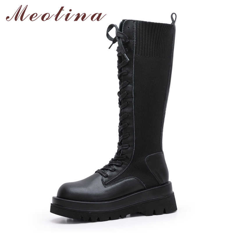 Meotina Genuine Leather Women Boots High Heel Mid Calf Boots Platform Chunky Heel Shoes Lace Up Female Boots Autumn Winter Black 210608, Black pigskin linin
Meotina Genuine Leather Women Boots High Heel Mid Calf Boots Platform Chunky Heel Shoes Lace Up Female Boots Autumn Winter Black 210608, Black pigskin linin