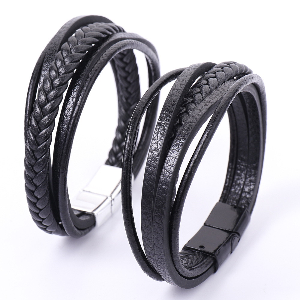 Wholesale Hand Woven Multilayer Men&#039;s Bracelet Jewelry National Style Retro Alloy Magnetic Buckle Leather Bracelet от DHgate WW