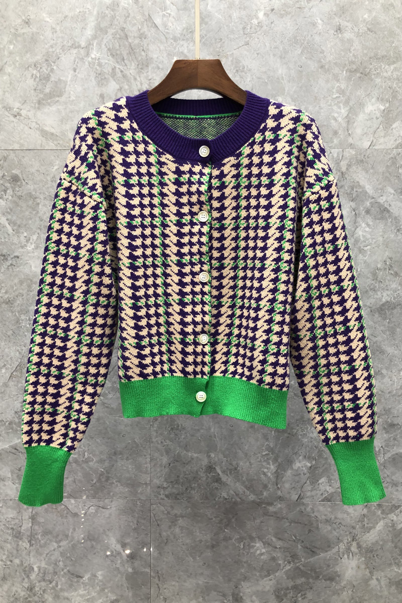 Color Matching Houndstooth Wool Sweater Womens Autumn European Goods New Temperament Wild Cardigan 9DD, Green plaid
Color Matching Houndstooth Wool Sweater Womens Autumn European Goods New Temperament Wild Cardigan 9DD, Green plaid