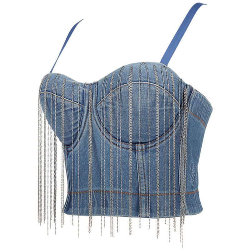 Women Corset Tops Denim Bra Clothing Elegant Crop Sexy Party Bustier Vest Camis Cropped Woman Tanks 210527