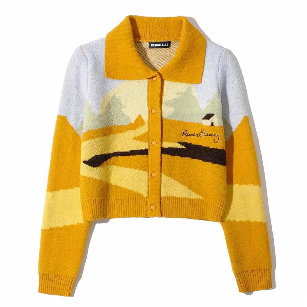 Letter Embroidery Harajuku Knitted Single Breasted Cropped Cardigan Women Autumn Long Sleeve Turn Down Collar Sweater Coat 211007