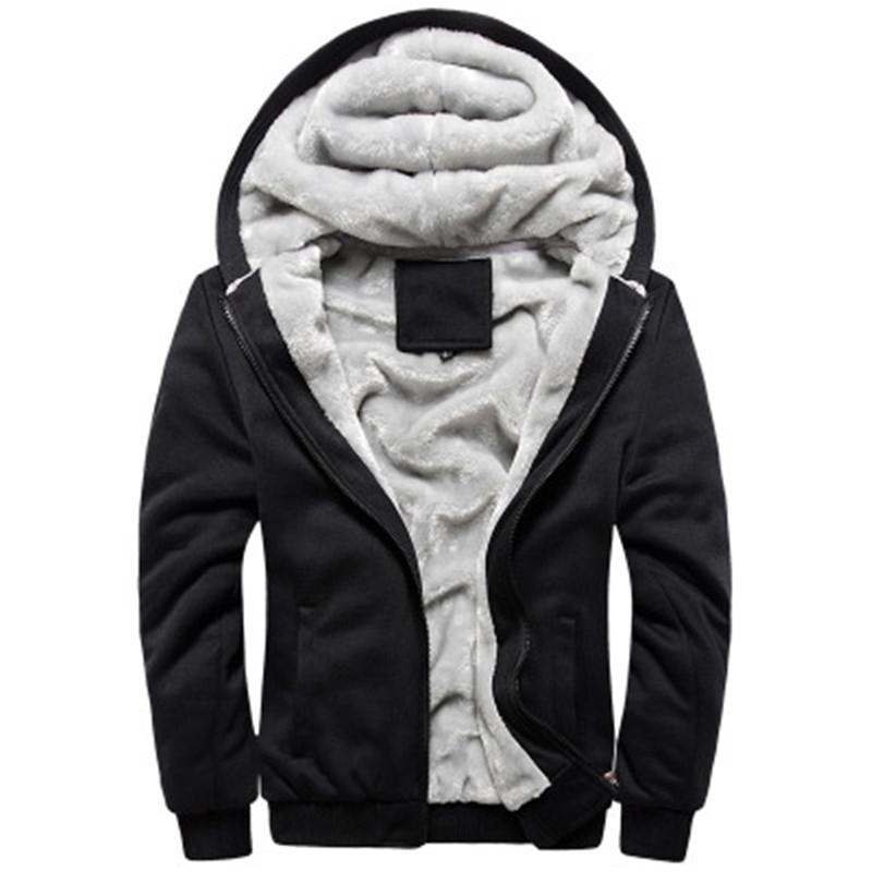 Black Hoodies Men Winter Jacket Fashion Thick Men's Hooded Sweatshirt Male Warm Fur Liner Sportswear Tracksuits Mens Coat 201128