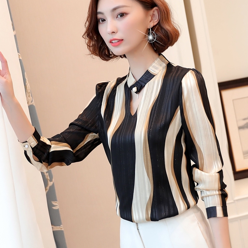 plus size tops women blouse fashion woman blouses office striped shirt chiffon blouse shirt long sleeve women shirts Z06 60 210225
