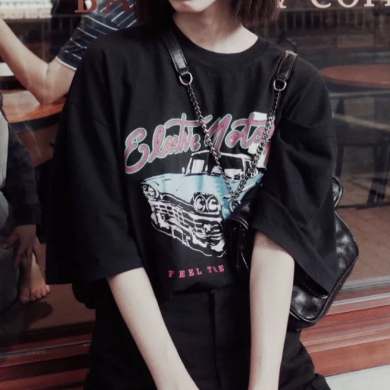 Harajuku Vintage Oversized T-shirt New Car Graphic Print Short Sleeve Summer Cool Tees Casual Streetwear Top Women T Shirt 210306