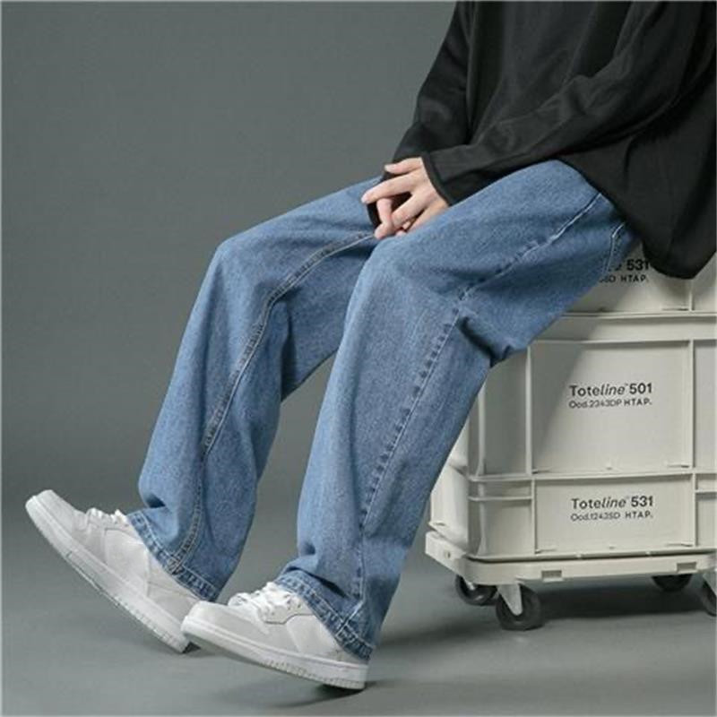 Streetwear Baggy Jeans Men Plus Size S-5XL Fashion Loose Straight Wide Leg Pants Black Light Blue Male Casual Clothing 220308