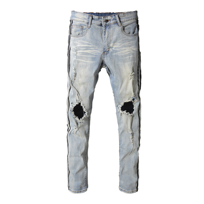2021 New Men's Male Trousers Summer Slim Fit Jeans Knee Holes Beggar Denim Light-colored Social Guy Pants Fq86, Sky blue
2021 New Men's Male Trousers Summer Slim Fit Jeans Knee Holes Beggar Denim Light-colored Social Guy Pants Fq86, Sky blue