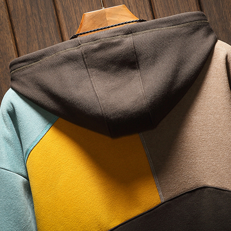 April MOMO Men's Hoodies Sweatshirts Plus Size Patchwork Contrasted Color Casual Hooded Shirt Men Pullover Hip Hop Hoody 201020