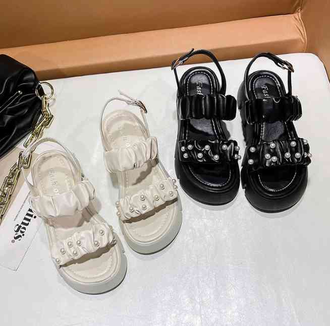 2021 Summer Ladies Sandals Shoes For Women Comfy Soft Leather Women's Sandals Wedge Low Heels Shoes Thick Bottom X220214