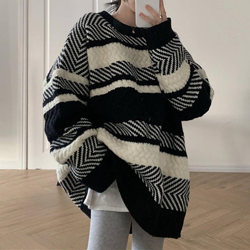 Women's Sweaters Striped Sweater Autumn Winter 2021 Lazy Wind Long Sleeve Jumper Loose Outside Pullover Top Rac, White;black
Women's Sweaters Striped Sweater Autumn Winter 2021 Lazy Wind Long Sleeve Jumper Loose Outside Pullover Top Rac, White;black