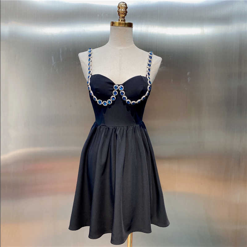 DEAT Women sling ruffles Dress square collar sleeveless Arrivals Lady Sexy temperament Fashion Spring Summer 11D965 210709