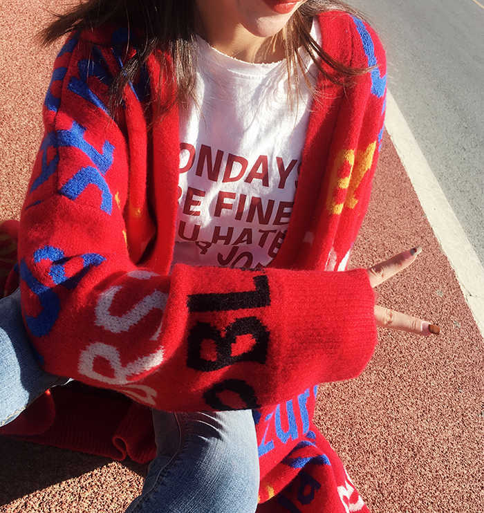 H.SA Women Winter Knitted Sweater Cardigans Oversized Long Knit Coats Letters Jacket Winter Out Tops Casaco Feminino 210716