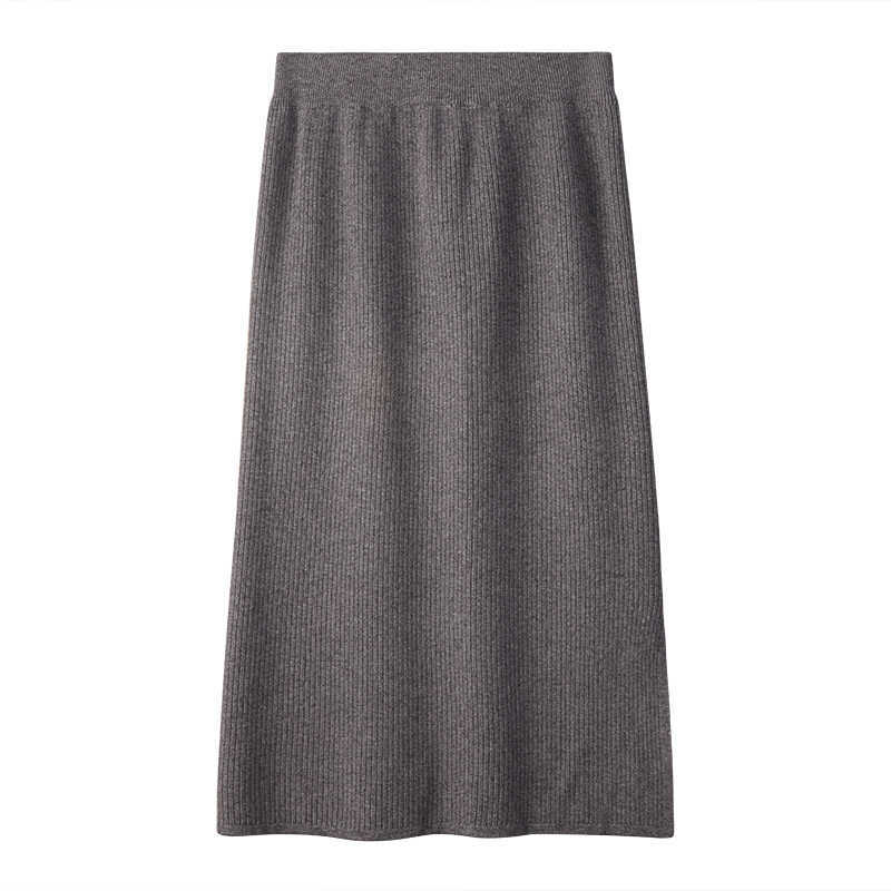 Autumn and Winter Korean Long Back Slit Skirt Hip Skirts All-match High Waist Slimming Black Knitted Skirt Women Plus Size 211119