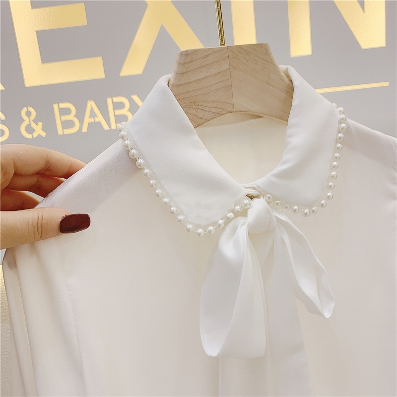 Girls Fashion Chiffon Blouse Shirt Long Sleeve Autumn Spring Tops Children Outfits Solid Shirt for Kids Girl Casual Clothing3-7y 210306