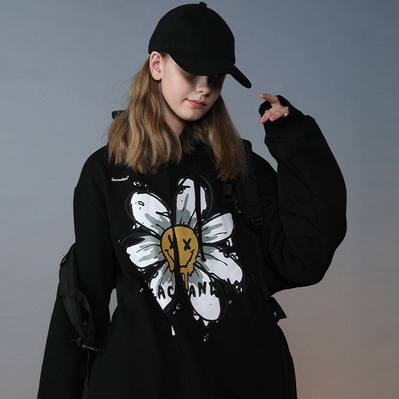 Harajuku Hoodie Sweatshirt Daisy Flower Mens Streetwear Hip Hop Hoodie Pullover Cotton Hooded Sweatshirt Fleece Winter 201020