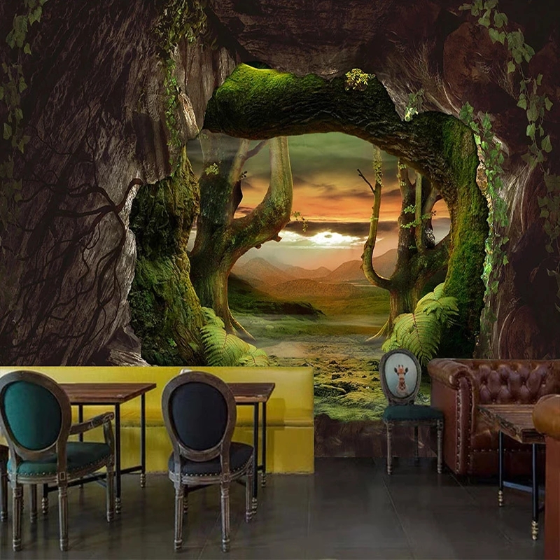Custom 3D Photo Wallpaper Cave Stone Primitive Forest Large Mural Living Room Bedroom Wall Decor Waterproof