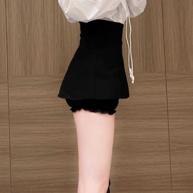 Black Casual Short For Women High Waist Patchwork Zipper Minimalist A Line Shorts Skirts Female Summer Fashion Clothing 210531