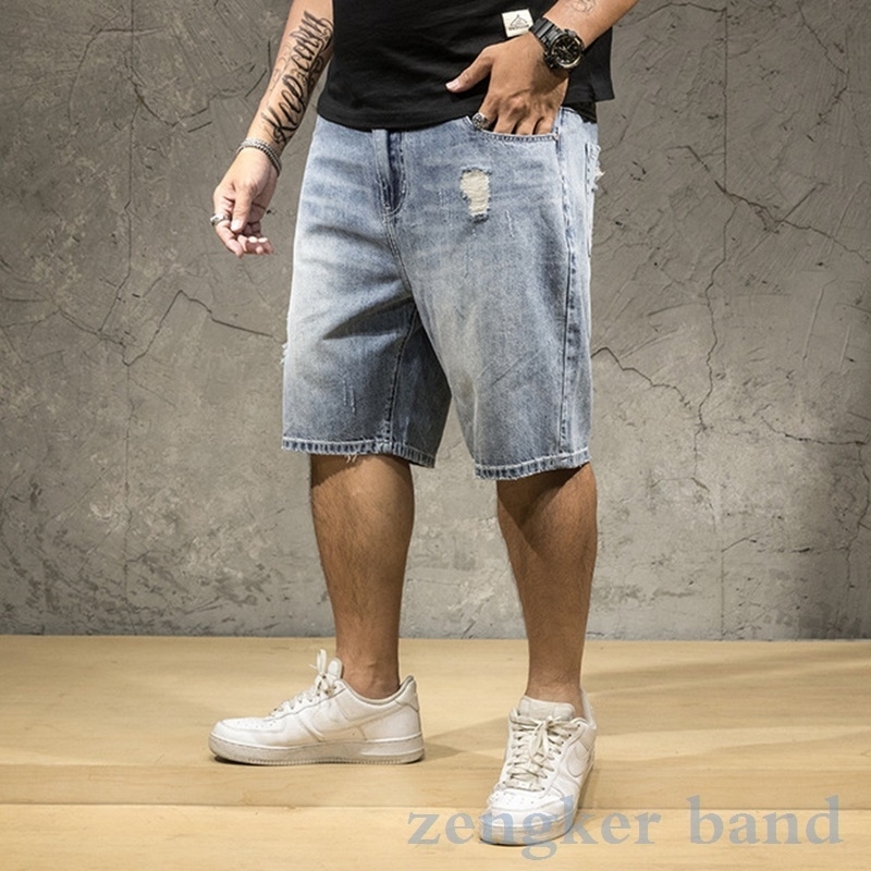 Men's denim shorts light men's summer large size men's loose thin hole oversized fivepoint men shorts cotton big size men T200718
