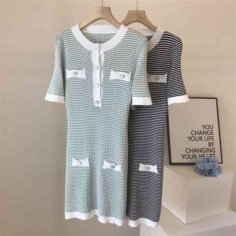 Temperament Ladies Summer Dress for Women O-neck Hit color Short Sleeve Single-breasted Thin Knitted Vestidos De Mujer 210602, Gray
Temperament Ladies Summer Dress for Women O-neck Hit color Short Sleeve Single-breasted Thin Knitted Vestidos De Mujer 210602, Gray
