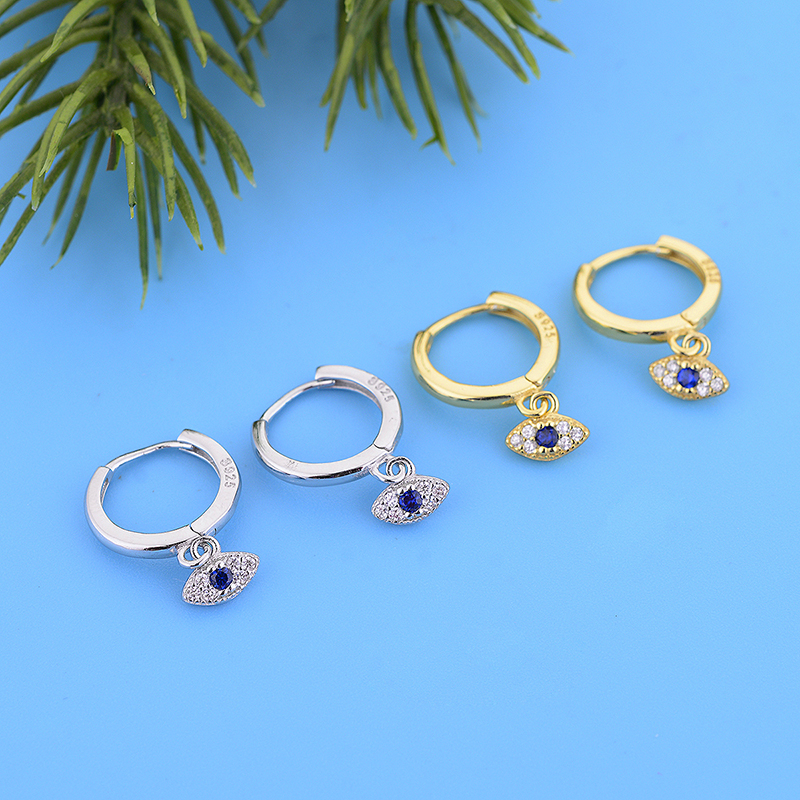 Authentic 925 Sterling Silver Mini Blue Zircon Evil Eyes Stud Earrings for Women Girls Fine Jewelry Gift Moda Bijoux