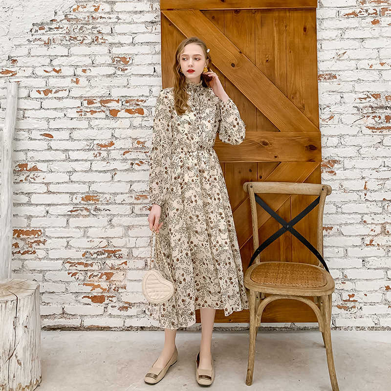 LY VAREY LIN Autumn Sweater Dress Two Piece Set Elegant Floral Print Stand Collar Long Sleeve Loose Ladies Streetwear 210526