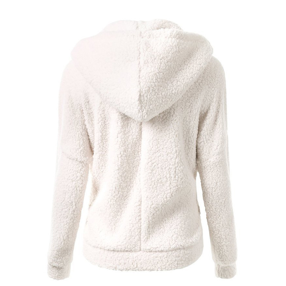 Winter Womans Fleece Jackets Solid Black White Red Zipper Hooded Sweatshirt Simple Basic Pockets Sweat Shirt Coats Plus Size 201216